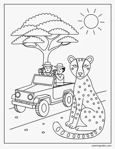 Safari Jeep and Cheetah coloring page