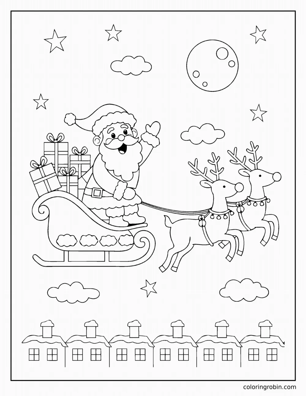 Santa in His Sleigh coloring page