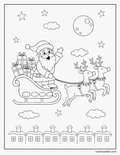 Santa in His Sleigh coloring page