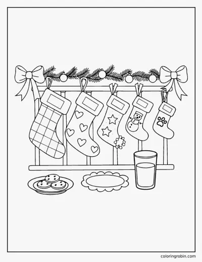 Family Stockings on the Banister coloring page