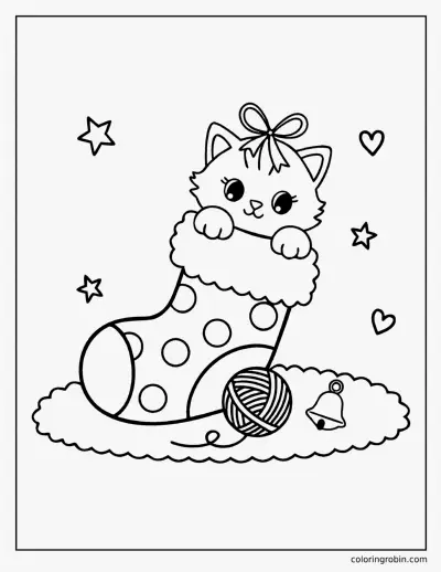 Kitten in a Stocking coloring page