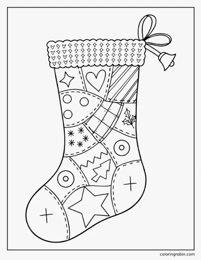 Patchwork Christmas Stocking coloring page