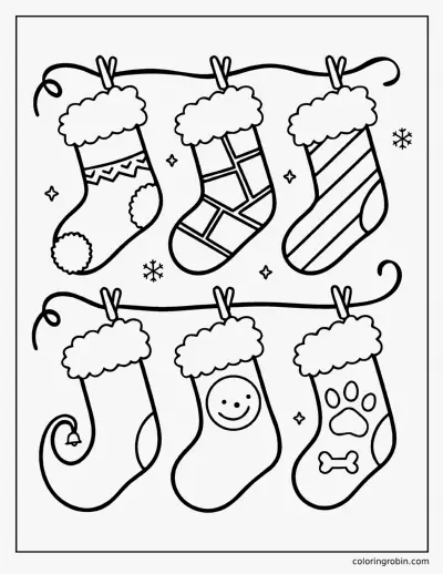 Six Christmas Stockings coloring page
