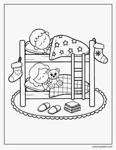 Stockings on the Bunk Beds coloring page