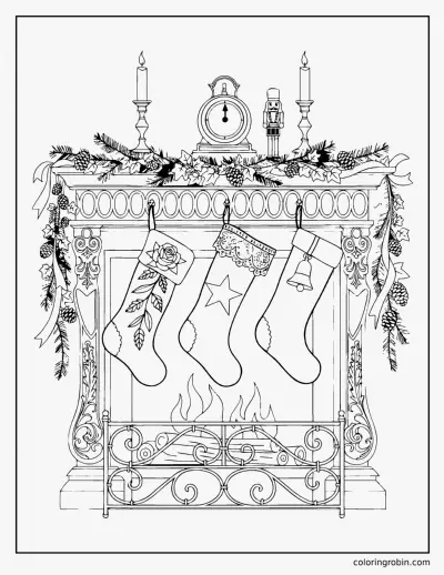 Victorian Mantel with Stockings coloring page