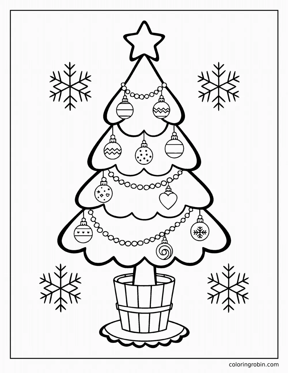 Big Christmas Tree with Garlands coloring page