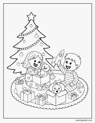 Christmas Morning Under the Tree coloring page