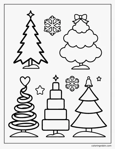 Five Christmas Tree Shapes coloring page