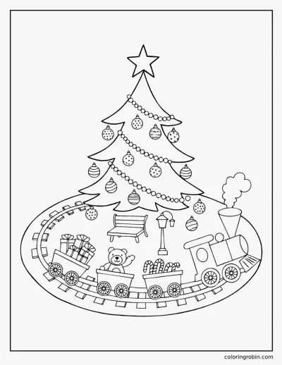 Toy Train Around the Tree coloring page