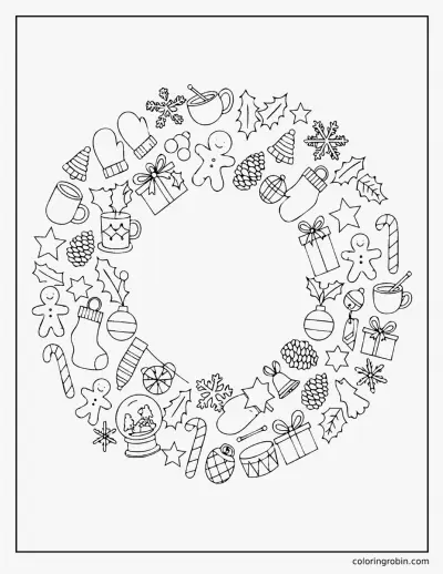 Christmas Doodle Wreath coloring page
