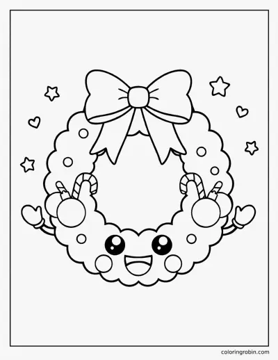 Kawaii Christmas Wreath coloring page