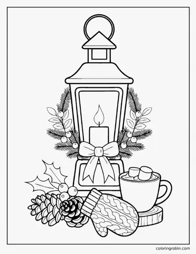 Lantern with a Christmas Wreath coloring page