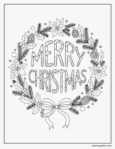 Merry Christmas Wreath Lettering coloring page