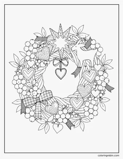 Nordic Straw Christmas Wreath coloring page