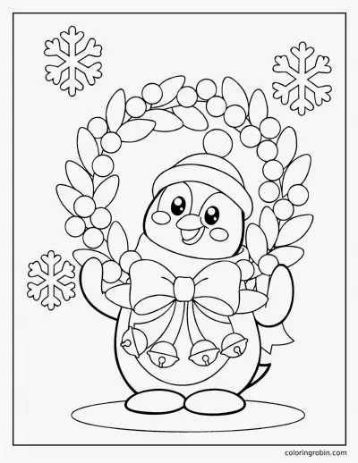 Penguin Carrying a Wreath coloring page