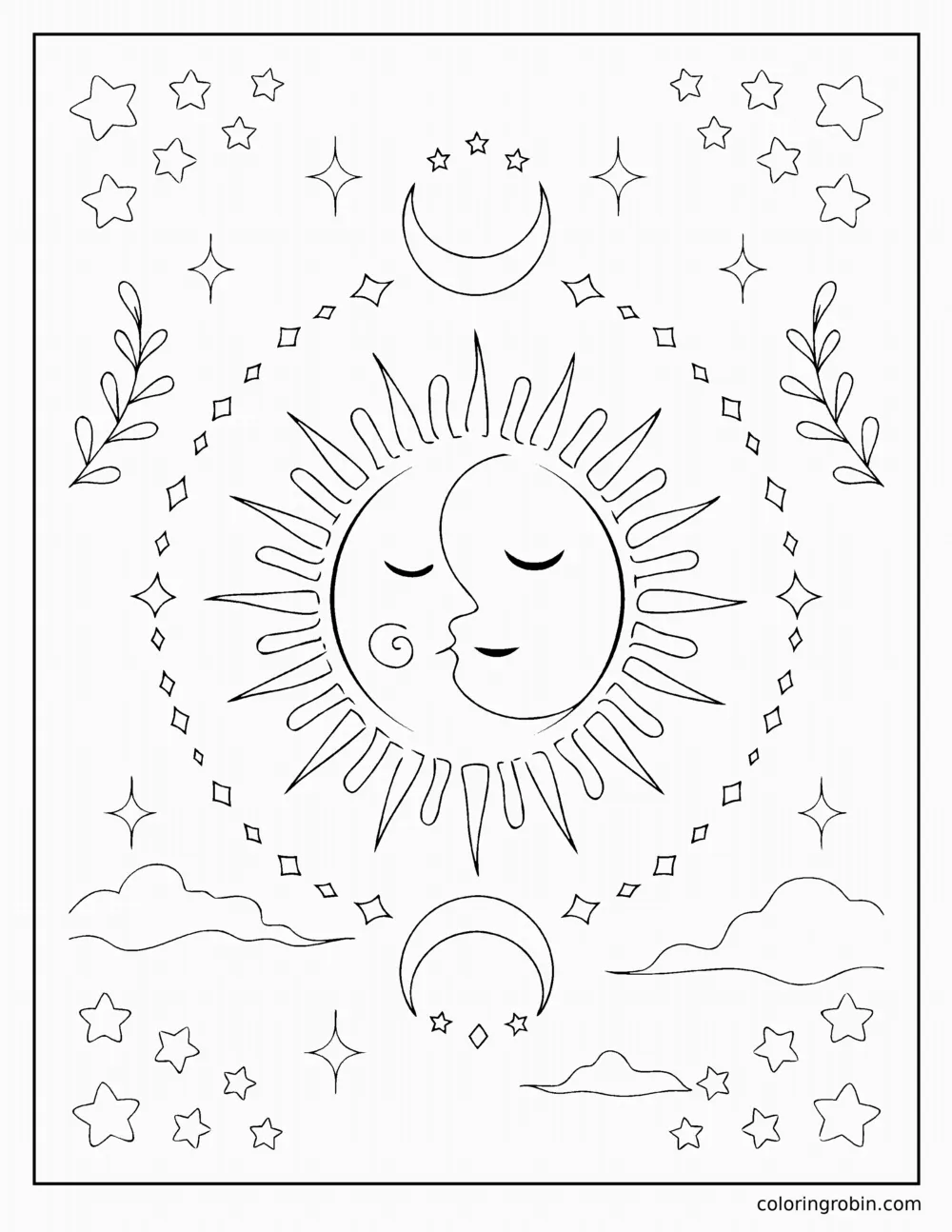 Celestial Sun and Moon coloring page