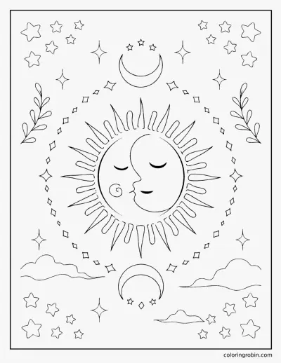 Celestial Sun and Moon coloring page
