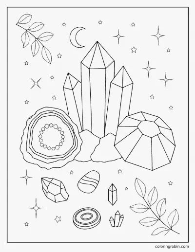 Crystals and Gems coloring page