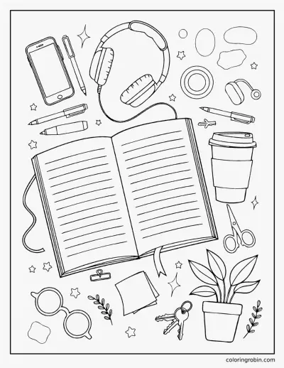 Desk Flat Lay coloring page