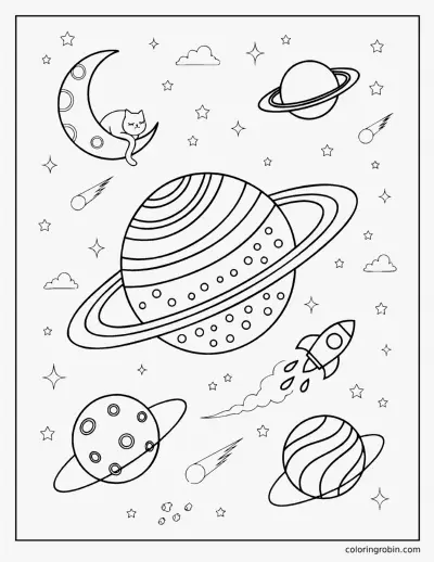 Space Scene coloring page