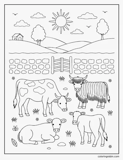 Cows in the Pasture coloring page