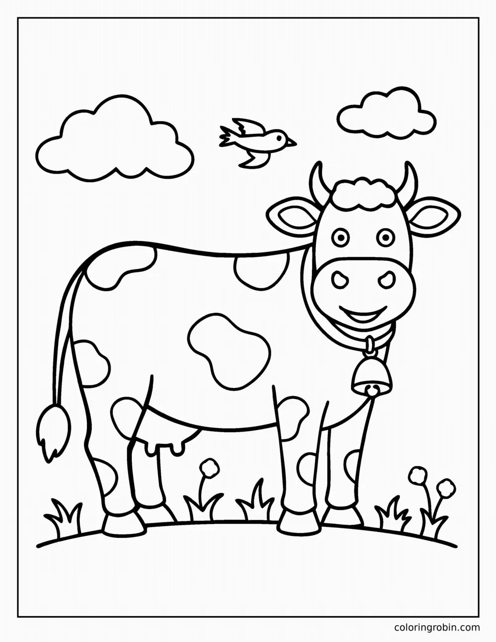 Cute Cow with a Bell coloring page