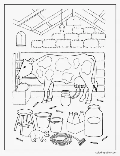 Dairy Farm Milking coloring page