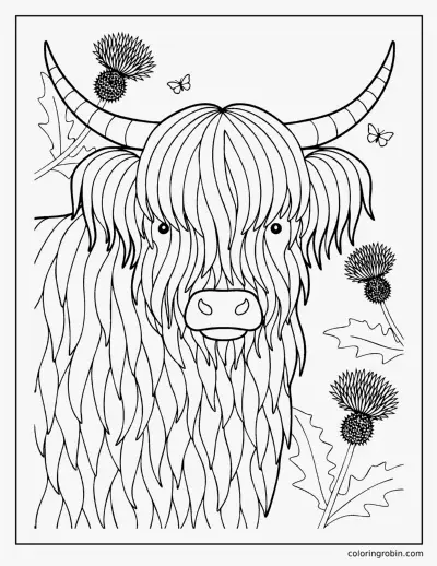Highland Cow Portrait coloring page