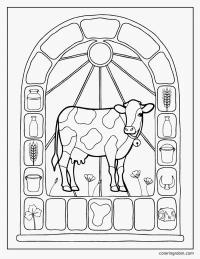 Stained Glass Cow coloring page