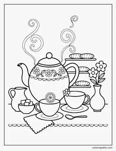 Teapot and Teacups coloring page