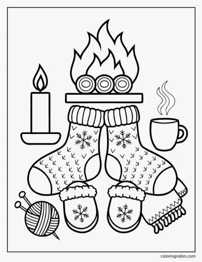 Woolly Socks by the Fire coloring page