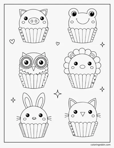 Animal Cupcakes coloring page