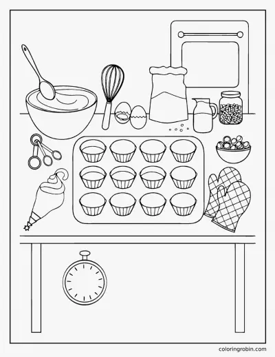 Baking Cupcakes coloring page