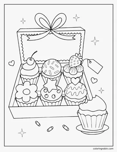 Box of Cupcakes coloring page