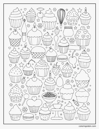 Cupcake Doodle Page coloring page