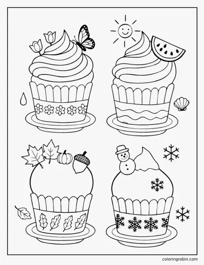 Four Seasons Cupcakes coloring page