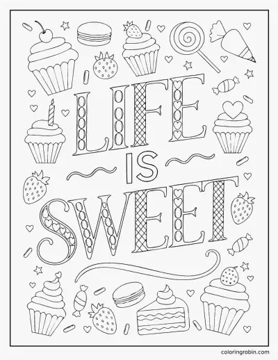 Life Is Sweet Lettering coloring page