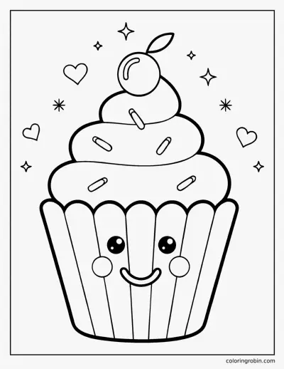Smiling Cupcake coloring page