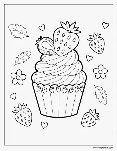 Strawberry Cupcake coloring page