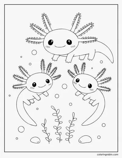 Axolotl Friends coloring page