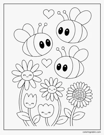 Bee and Flower Friends coloring page