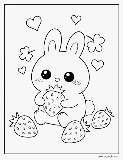 Bunny and Strawberry coloring page