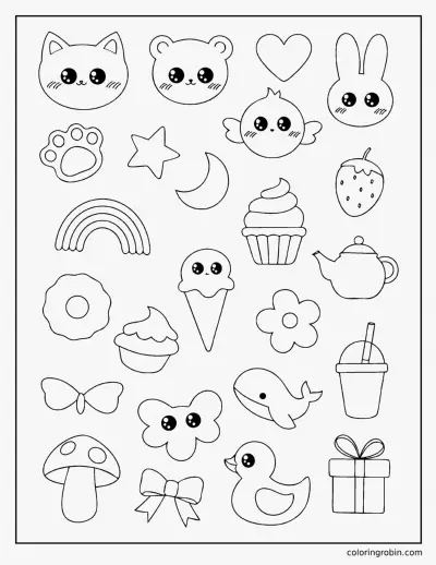 Kawaii Sticker Sheet coloring page