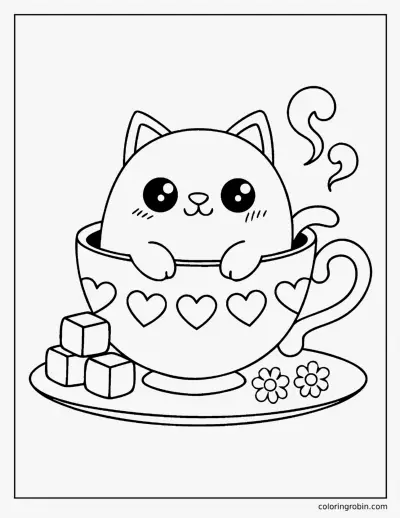 Kitten in a Teacup coloring page
