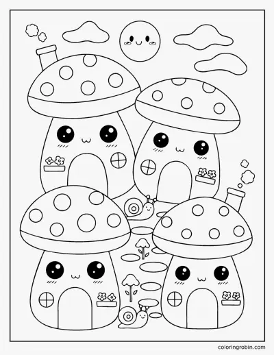 Mushroom House Village coloring page