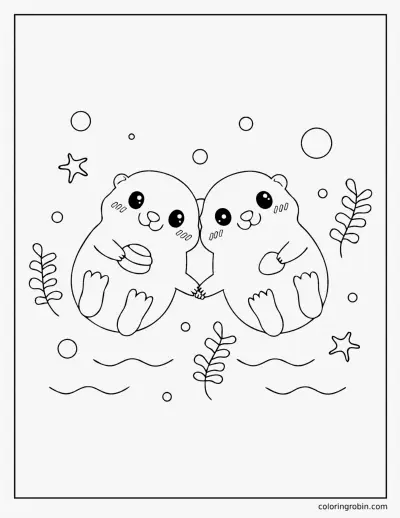 Otters Holding Hands coloring page