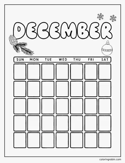 December Calendar Page coloring page