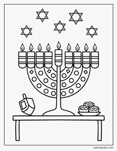 Menorah for Hanukkah coloring page