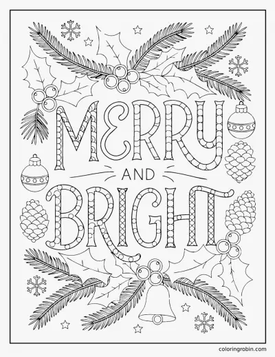 Merry and Bright Lettering coloring page