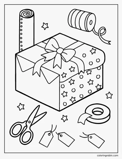 Wrapping a Present coloring page